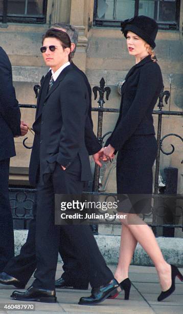 Tom Cruise, and Nicole Kidman arrive at The Funeral of Diana Princess of Wales at Westminster Abbey, London, on September 6 in London, England.