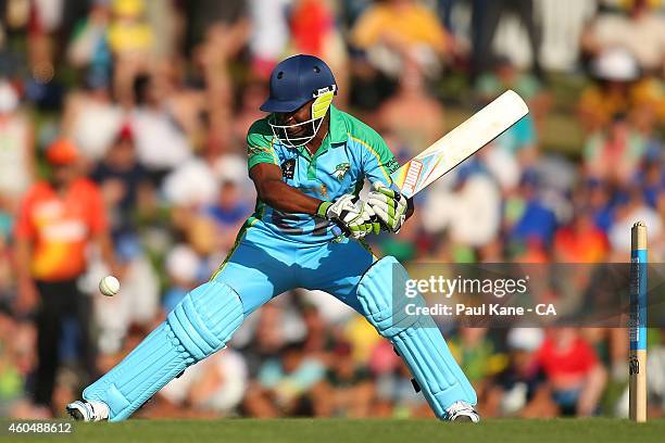 Brian Lara of the Legends XI bats during the Twenty20 match between the Perth Scorchers and Australian Legends at Aquinas College on December 15,...