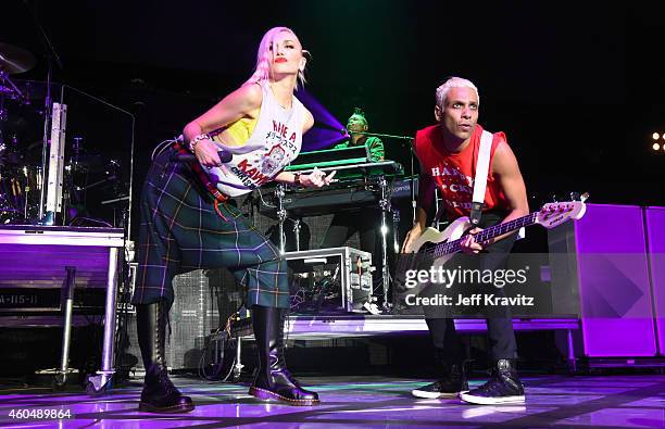 Gwen Stefani and Tony Kanal of No Doubt performs at the 25th Annual KROQ Almost Acoustic Christmas at The Forum on December 14, 2014 in Inglewood,...