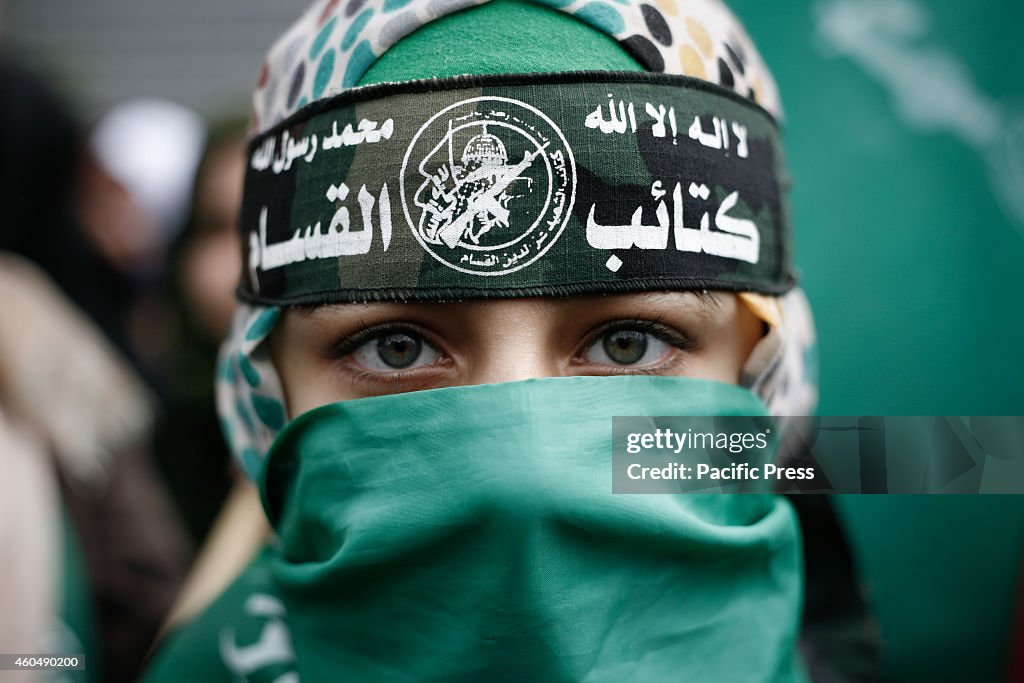 Palestinian member of al-Qassam Brigades, the armed wing of...