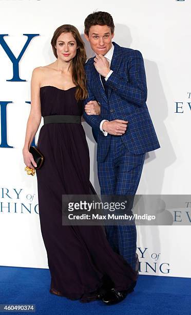 Hannah Bagshawe and Eddie Redmayne attend the UK Premiere of 'The Theory Of Everything' at Odeon Leicester Square on December 9, 2014 in London,...