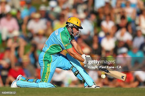 Murray Goodwin of the Legends XI bats during the Twenty20 match between the Perth Scorchers and Australian Legends at Aquinas College on December 15,...