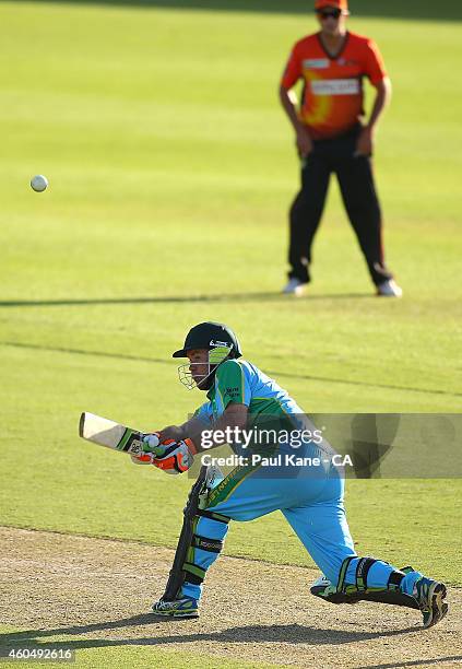 Jimmy Maher of the Legends XI bats during the Twenty20 match between the Perth Scorchers and Australian Legends at Aquinas College on December 15,...