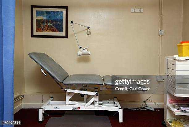 Clinical bed is pictured in a General Practitioners surgery on December 4, 2014 in London, England. Ahead of next years general election, the...