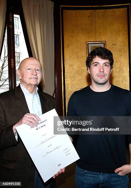 President of the 'Prix Louis Delluc' Gilles Jacob and 'Prix Louis Delluc for First Movie' award, Director Thomas Cailley for the movie 'Les...