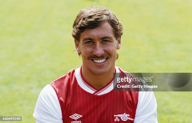 Arsenal defender Kenny Sansom pictured ahead of the 1984/85 season at Highbury Stadium in London, England.