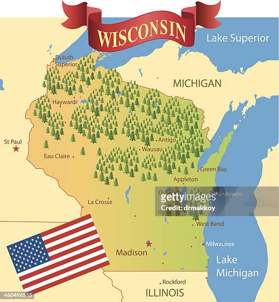 wisconsin map - green bay map stock illustrations