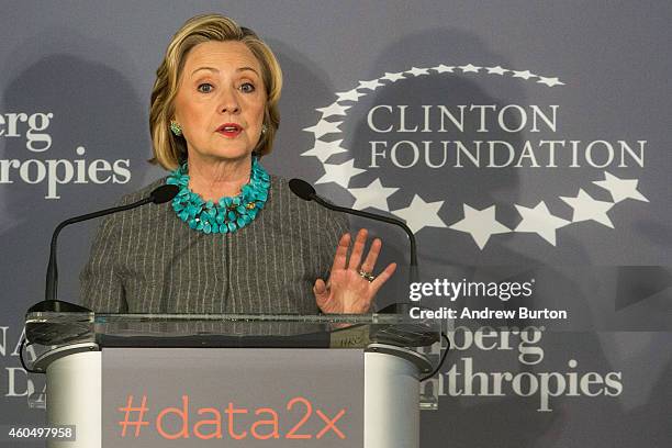 Former U.S. Secretary of State and first lady Hillary Clinton speaks at a press conference announcing a new initiative between the Clinton...