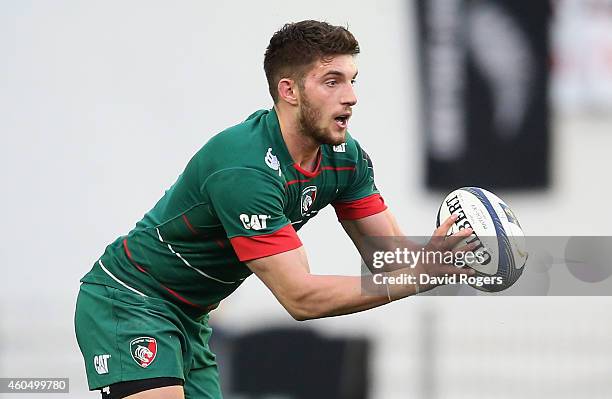 Owen Williams of Leicester runs with the ball during the European Rugby Champions Cup pool three match between RC Toulon and Leicester Tigers at...