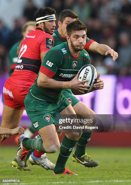 Owen Williams of Leicester runs with the ball during the European Rugby Champions Cup pool three match between RC Toulon and Leicester Tigers at...