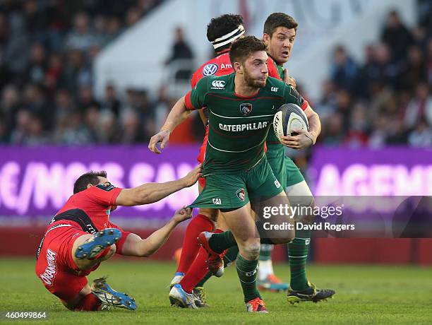 Owen Williams of Leicester runs with the ball during the European Rugby Champions Cup pool three match between RC Toulon and Leicester Tigers at...