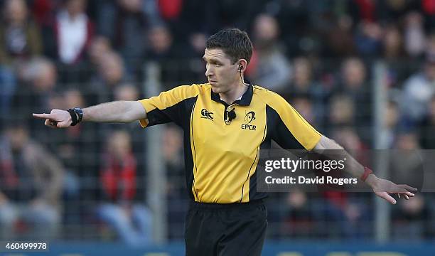 George Clancy, the referee looks on during the European Rugby Champions Cup pool three match between RC Toulon and Leicester Tigers at Felix Mayol...