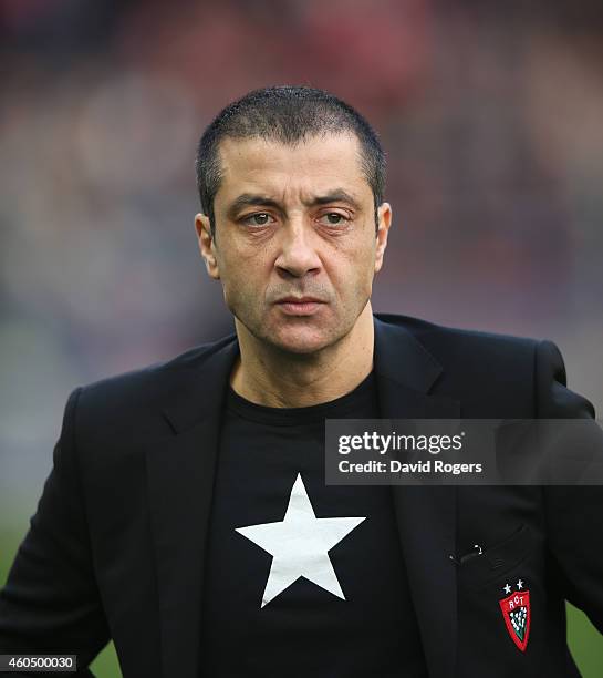 Mourad Boudjellal, owner of RC Toulon looks on during the European Rugby Champions Cup pool three match between RC Toulon and Leicester Tigers at...