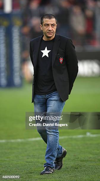 Mourad Boudjellal, owner of RC Toulon looks on during the European Rugby Champions Cup pool three match between RC Toulon and Leicester Tigers at...