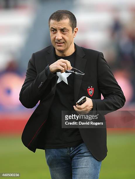 Mourad Boudjellal owner of RC Toulon looks on during the European Rugby Champions Cup pool three match between RC Toulon and Leicester Tigers at...