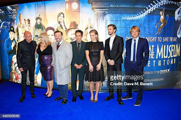 Sir Ben Kingsley, Rebel Wilson, Ricky Gervais, Ben Stiller, Alice Eve, Dan Stevens and Owen Wilson attend the UK Premiere of "Night At The Museum:...