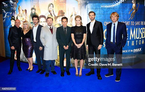 Sir Ben Kingsley, Rebel Wilson, director Shawn Levy, Ricky Gervais, Ben Stiller, Alice Eve, Dan Stevens and Owen Wilson attend the UK Premiere of...