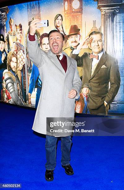 Ricky Gervais attends the UK Premiere of "Night At The Museum: Secret Of The Tomb" at Empire Leicester Square on December 15, 2014 in London, England.