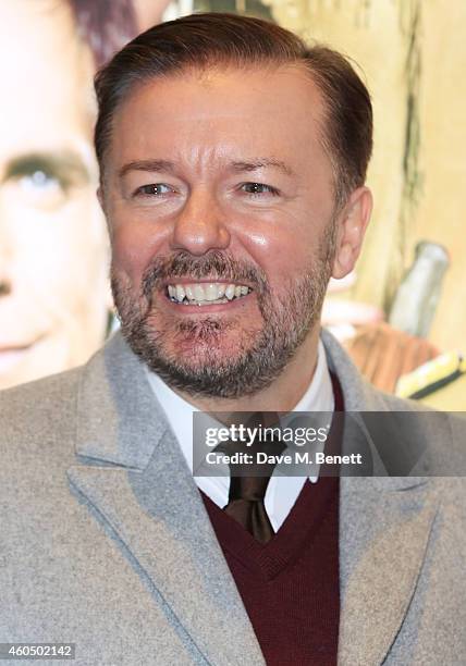 Ricky Gervais attends the UK Premiere of "Night At The Museum: Secret Of The Tomb" at Empire Leicester Square on December 15, 2014 in London, England.