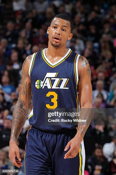 Trey Burke of the Utah Jazz looks on during the game against the Sacramento Kings on December 8, 2014 at Sleep Train Arena in Sacramento, California....