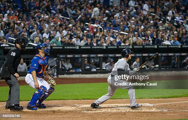 Brian Roberts of the New York Yankees bats during the game against the New York Mets at Citi Field on Wednesday, May 14, 2014 in the Queens borough...