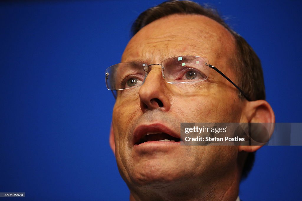 Prime Minister Tony Abbott Addresses Addresses The Media In Relation To Sydney's Hostage Incident