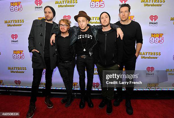 Brent Kutzle, Drew Brown, Ryan Tedder, Eddie Fisher and Zach Filkins of OneRepublic attend HOT 99.5s Jingle Ball 2014, Presented by Mattress...