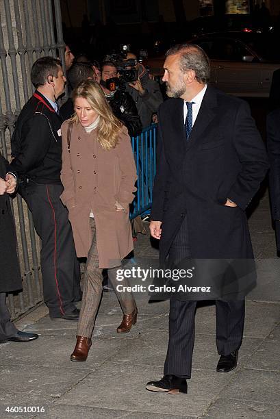 Maria Chavarri and Javier Soto attend a Funeral Service for Duchess of Alba at the Real Basilica de San Francisco el Grande on December 15, 2014 in...