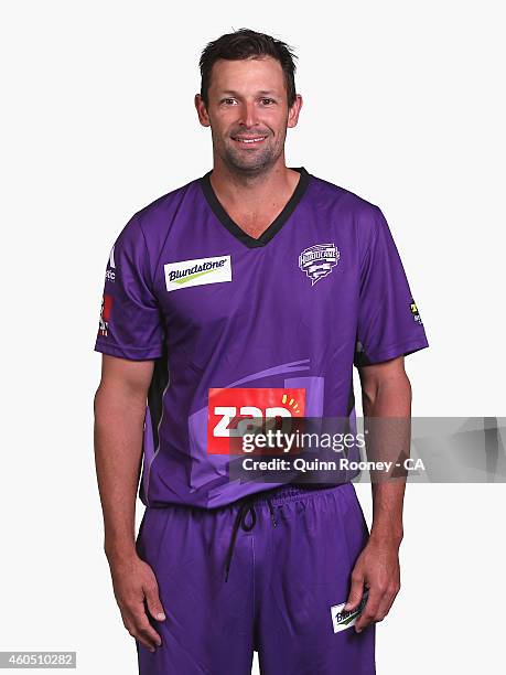 Ben Hilfenhaus of the Hurricanes poses during the Hobart Hurricanes Big Bash League headshots session at the TCA Ground on December 16, 2014 in...