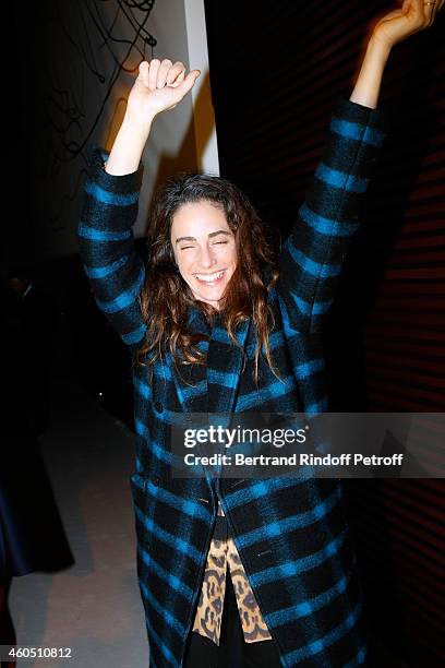 Clotilde d'Urso dances at the Blondie show during the Louis Vuitton Montaigne Store Re-Opening party at Louis Vuitton Avenue Montaigne Store on...