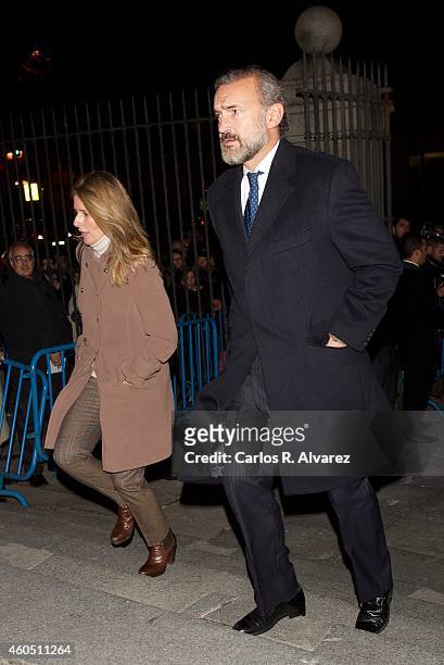 Maria Chavarri and Javier Soto attend a Funeral Service for Duchess of Alba at the Real Basilica de San Francisco el Grande on December 15, 2014 in...