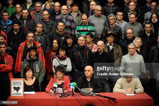 Antxon Lopez , Estanis Etxaburu , Arantxa Garballo and Ines Lopez give a press conference to represent the recently released 63 ETA prisoners to...