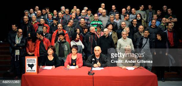 Antxon Lopez , Estanis Etxaburu , Arantxa Garballo and Ines Lopez give a press conference to represent the recently released 63 ETA prisoners to...