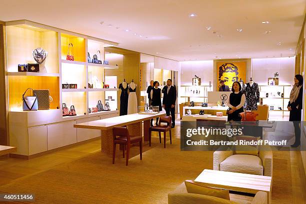 Illustration view of the Louis Vuitton Montaigne Store during its Re-Opening party at Louis Vuitton Avenue Montaigne Store on December 15, 2014 in...
