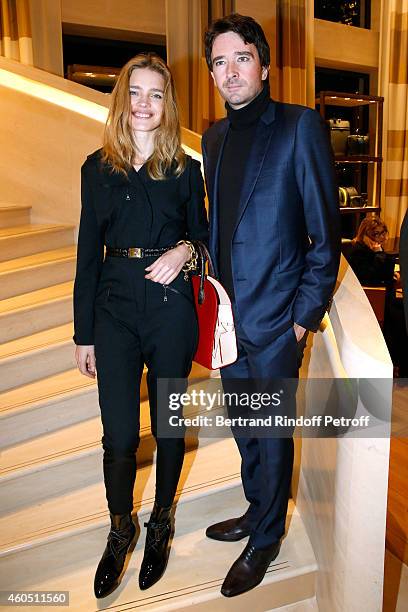 General manager of Berluti Antoine Arnault and Model Natalia Vodianova attend the Louis Vuitton Montaigne Store Re-Opening party at Louis Vuitton...