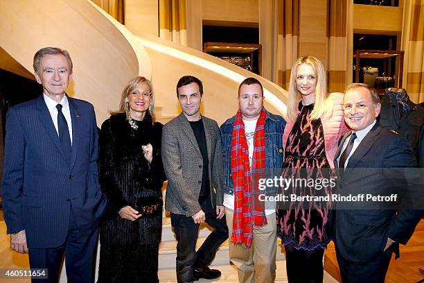 Owner of LVMH Luxury Group Bernard Arnault, his wife Helene Arnault, Fashion Designer of Louis Vuitton, Nicolas Ghesquiere, Fashion Designer of Louis...