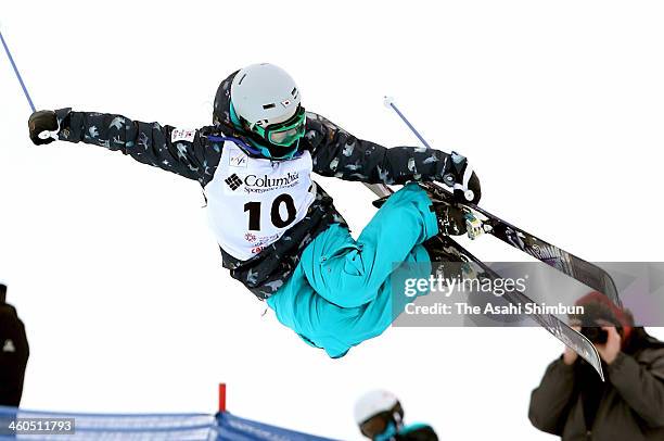Manami Mitsuboshi of Japan flies through the air during the women's halfpipe finals at the FIS Freestyle Ski World Cup January 3, 2014 in Calgary,...