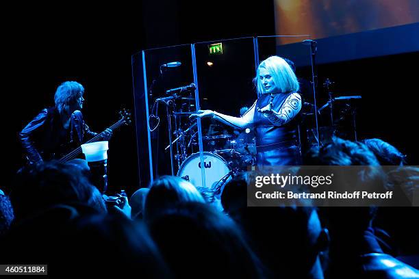 Singer Debbie Harry performs with her Group Blondie during the Louis Vuitton Montaigne Store Re-Opening party at Louis Vuitton Avenue Montaigne Store...