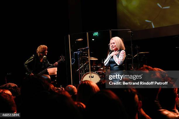 Singer Debbie Harry performs with her Group Blondie during the Louis Vuitton Montaigne Store Re-Opening party at Louis Vuitton Avenue Montaigne Store...