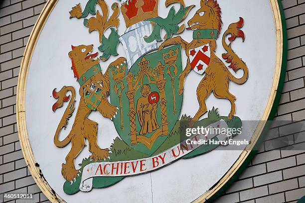 Close up of the Yeovil Town club crest during the FA Cup Third Round match between Yeovil Town and Leyton Orient at Huish Park on January 4, 2014 in...