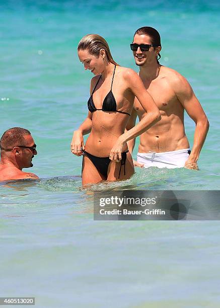 Candice Swanepoel and her boyfriend Hermann Nicoli are seen on July 03, 2012 in Miami, Florida.