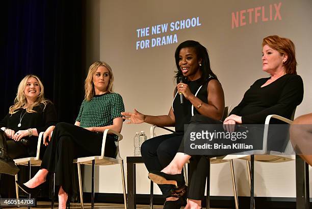 Casting Director Jennifer Euston, actresses Taylor Schilling, Uzo Aduba, and Kate Mulgrew attend the "Orange is the New Black" Q&A at The New School...