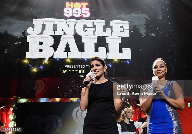 Radio personalities Rose and Danni of "The Kane Show" speak onstage during HOT 99.5s Jingle Ball 2014, Presented by Mattress Warehouse at the...