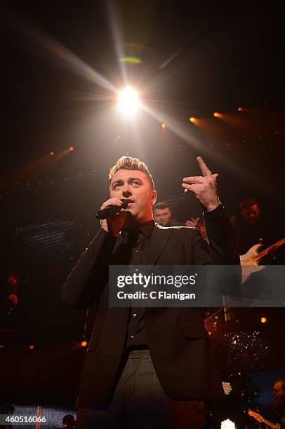 Sam Smith performs onstage at the Q102's Jingle Ball 2014 at Wells Fargo Center on December 10, 2014 in Philadelphia, Pennsylvania.