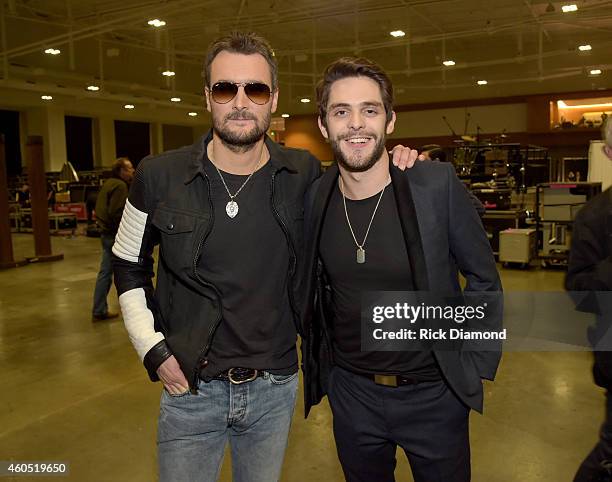 Recording artists Eric Church and Thomas Rhett attend the 2014 American Country Countdown Awards at Music City Center on December 15, 2014 in...