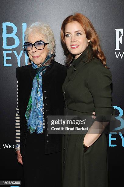 Artist Margaret Keane and actress Amy Adams attend the "Big Eyes" New York Premiere at Museum of Modern Art on December 15, 2014 in New York City.