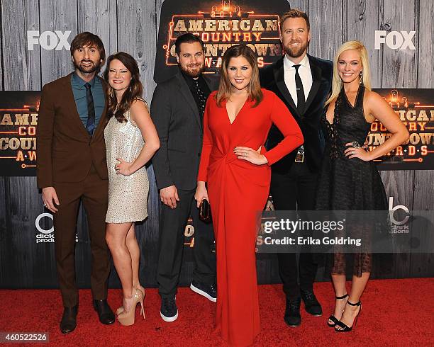 Dave Haywood of Lady Antebellum, Kelli Cashiola, Chris Tyrrell, Hillary Scott and Charles Kelley of Lady Antebellum, and Cassie McConnell attend the...