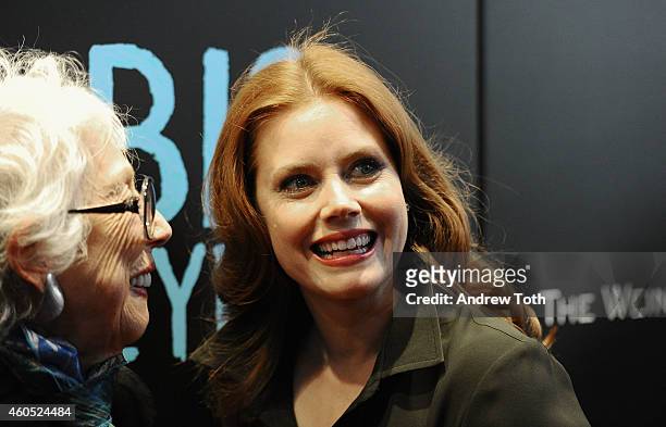Margaret Keane and actress Amy Adams attend "Big Eyes" New York premiere at Museum of Modern Art on December 15, 2014 in New York City.