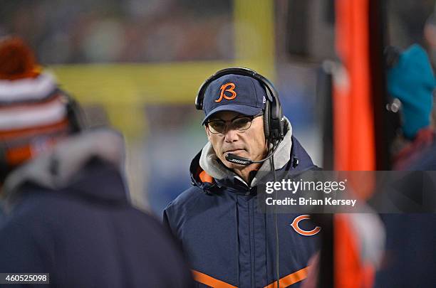 Head coach Marc Trestman of the Chicago Bears on the sidelines during the second quarter of a game against the New Orleans Saints at Soldier Field on...