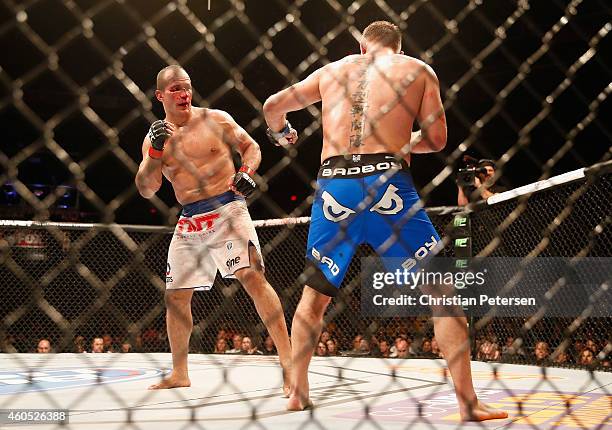 Junior dos Santos and Stipe Miocic square off in their heavyweight bout during the UFC Fight Night event at the at U.S. Airways Center on December...